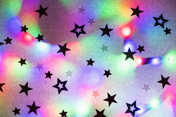 Fototapeta premium Festive party background with stars and trendy neon light.