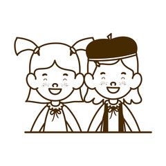 silhouette of student girls smiling on white background