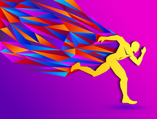 Fototapeta na wymiar Running man, abstract sport silhouette, athletics concept with colorful runner
