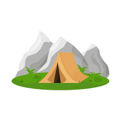 Isolated object of tent and mountain symbol. Set of tent and summer stock symbol for web.