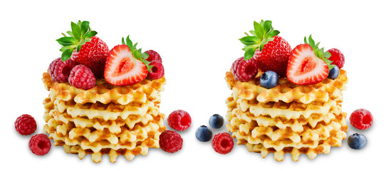 Obraz na płótnie Canvas Waffles with fresh berries on a white background