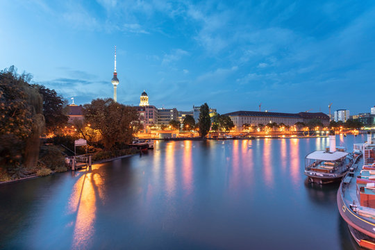 Germany, Berlin, view to skyline with television tower at twilight