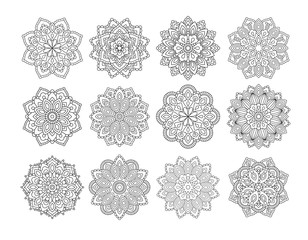 Set of Mandala in ethnic oriental style. Decorative vintage flower for henna, yoga stuff, mehendi, tattoo, coloring book page. Zentangle inspired style. - 277779545