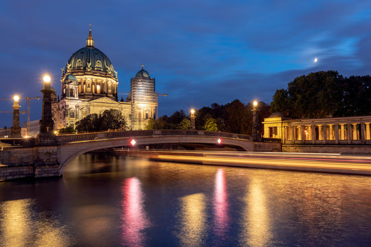 Germany, Berlin, view to lighted Berlin Cathedral at night