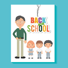 young male teacher with little students