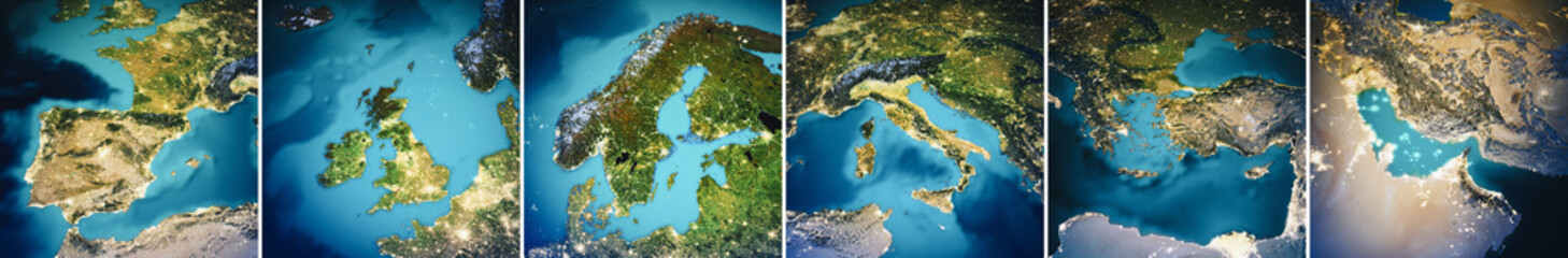 Planet Earth Europe map set - obrazy, fototapety, plakaty