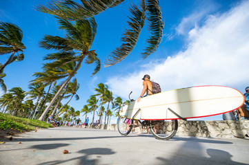 Bright sunny view of the tropical beach boardwalk in Miami, Florida, USA
