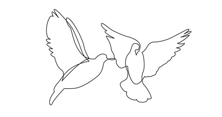 continuous line drawing of two pigeons birds flying connecting together