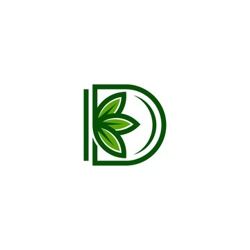 Letter D logo design, natural leaf icon symbol - vector