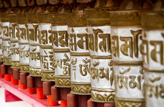 buddhist prayer wheels.