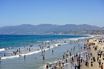 Santa Monica Beach, California - 2 JULY 2019: Santa Monica Pier and Beach