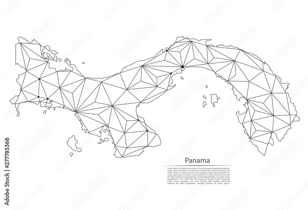 Poster map of panama connection. vector low-poly image of a global map with lights in the form of cities or