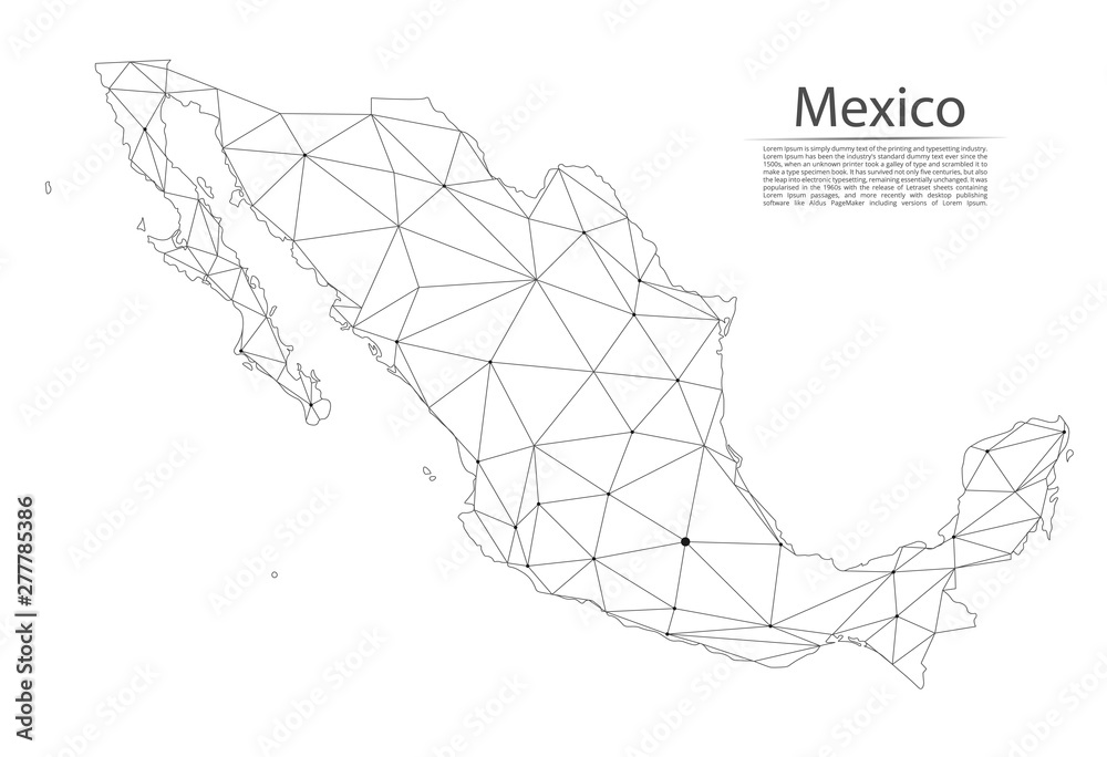 Poster map of mexico connection. vector low-poly image of a global map with lights in the form of cities or