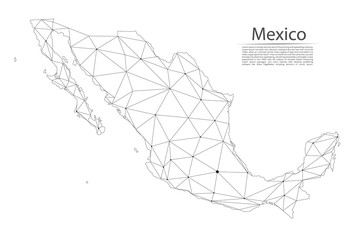 Map of Mexico connection. Vector low-poly image of a global map with lights in the form of cities or population density, consisting of points and shapes in the form of stars and space.