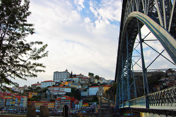 View of the Don Luís I bridge in Porto, Portugal.