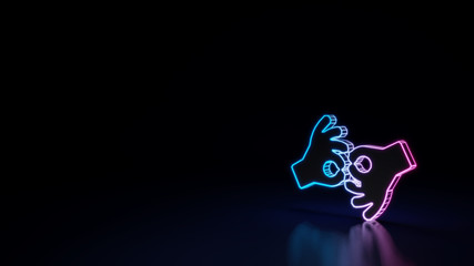 3d glowing neon symbol of symbol of American sign language interpreting isolated on black background