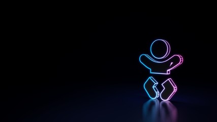 3d glowing neon symbol of symbol of baby isolated on black background