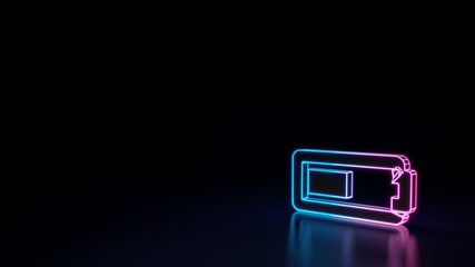 Plakat 3d glowing neon symbol of horizontal symbol of battery half isolated on black background