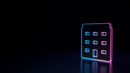 Obraz premium 3d glowing neon symbol of symbol of building isolated on black background