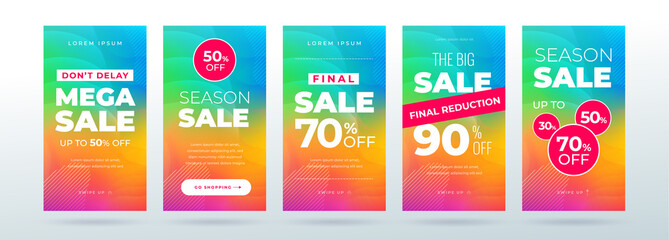 Set of dynamic modern fluid sale banners for social media stories, web page, mobile phone. Sale banner template design special offer set.