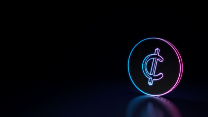 3d glowing neon symbol of symbol of cent isolated on black background