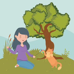 Girl with cat cartoon design