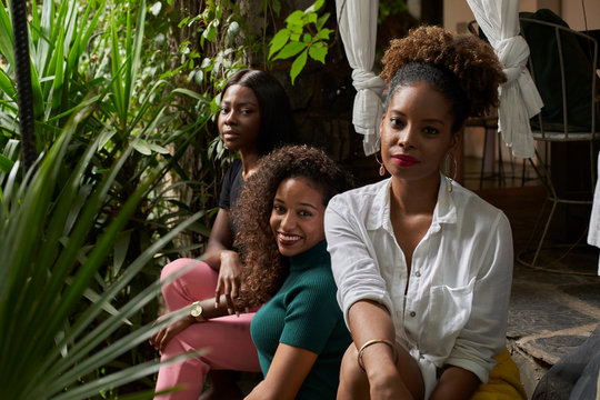Portrait of three women spending time together