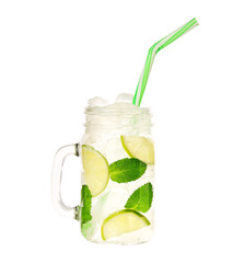 mojito cocktail isolated in jar on white background.