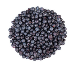 Heap of blueberries isolated on white background. Top view.