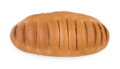 Fresh white loaf bread isolated on a white background. Top view.