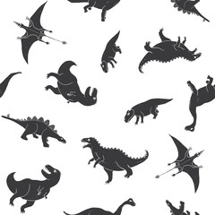 Dino Seamless Pattern, Cute Cartoon Hand Drawn Dinosaurs Doodles Vector Illustration