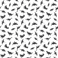 Dino Seamless Pattern, Cute Cartoon Hand Drawn Dinosaurs Doodles Vector Illustration