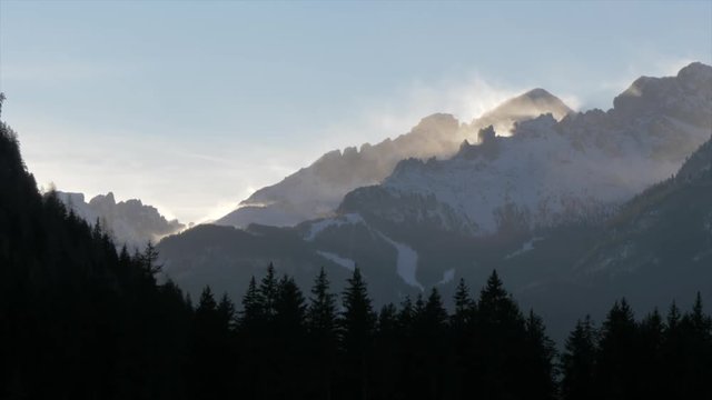 Rosengarten group from Campitello di Fass in winter, Italian Dolomites, Province of Trento, Italy, Europe