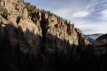 Rocks Cliffs Clif Red Dramatic Sunset Tall Trees