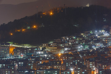 Night aerial view of the Busan cityscape from Busan Tower