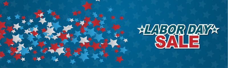 USA Labor Day sale banner. Blue background with stars. Vector illustration.