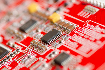 Computer board hardware motherboard microelectronics Server CPU chip semiconductor circuit core red...