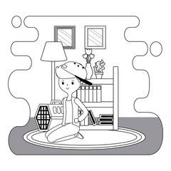 Teenager boy cartoon with kennel design