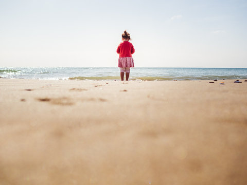Rear view of girl standing on beach