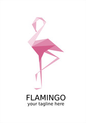 Logo z różowym, geometrycznym flamingiem