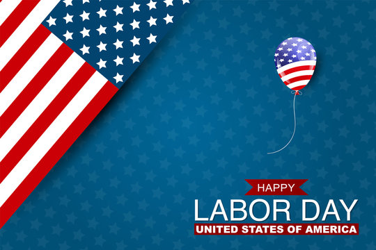Happy Labor Day with USA flag and a ballon. United States National holiday. Vector illustration.