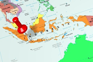 Fototapeta na wymiar Indonesia, Jakarta - capital city, pinned on political map