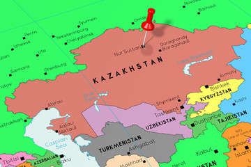 Kazakhstan, Nur-Sultan - capital city, pinned on political map