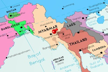 Myanmar (Burma), Naypyitaw - capital city, pinned on political map