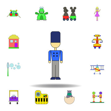 Cartoon Solder Toy Colored Icon. Set Of Children Toys Illustration Icons. Signs, Symbols Can Be Used For Web, Logo, Mobile App, UI, UX