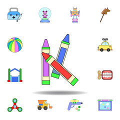 cartoon crayon toy colored icon. set of children toys illustration icons. signs, symbols can be used for web, logo, mobile app, UI, UX