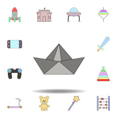 cartoon paper ship origami toy colored icon. set of children toys illustration icons. signs, symbols can be used for web, logo, mobile app, UI, UX