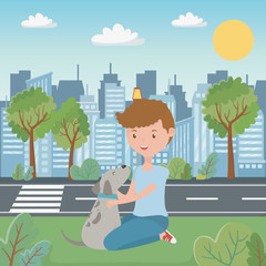 Boy with dog cartoon design