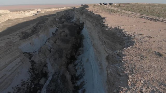 Panorama view to saline Barsa Kelmes lake and Ustyurt plateau at Karakalpakstan, Uzbekistan.