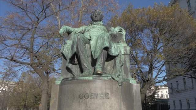 Goethe statue against blue sky in winter, Vienna, Austria, Europe